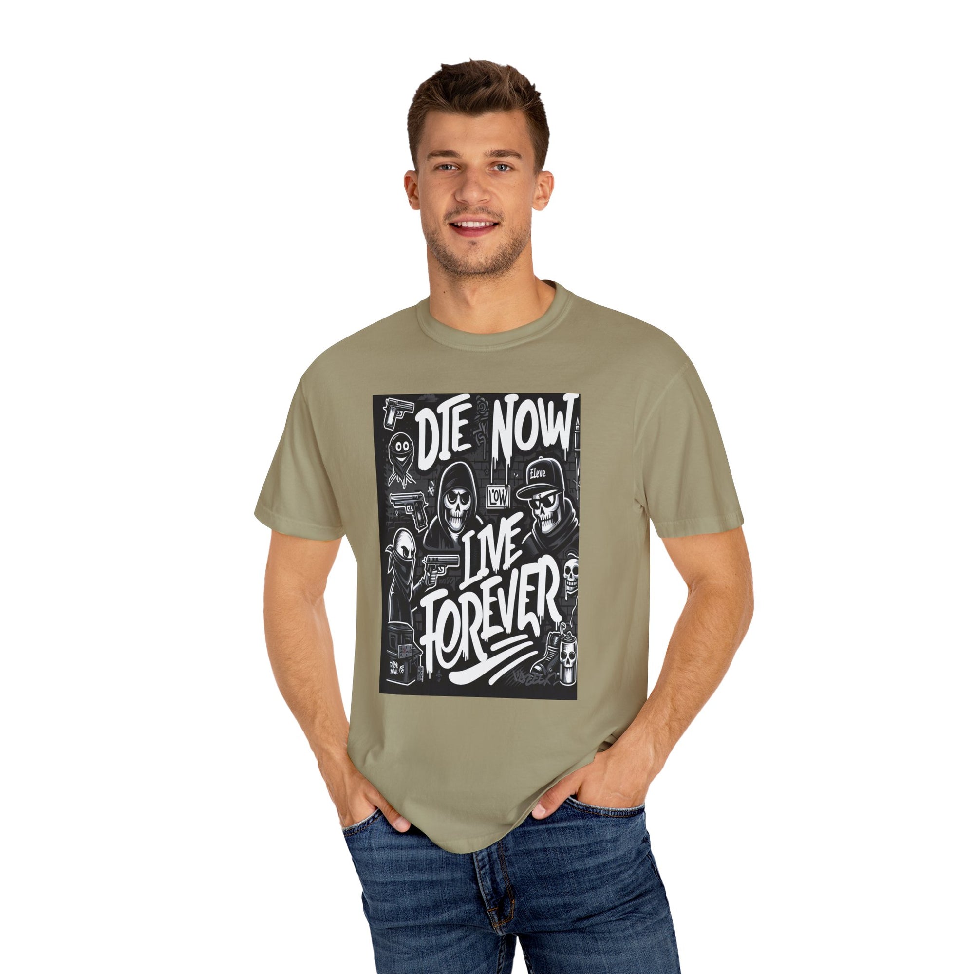 Unisex Die Now Live Forever Graffiti Graphic Printed T-shirt