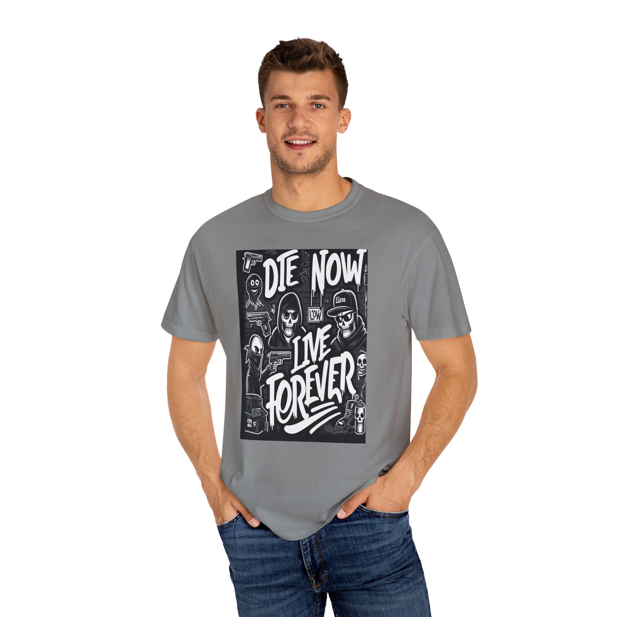 Unisex Die Now Live Forever Graffiti Graphic Printed T-shirt