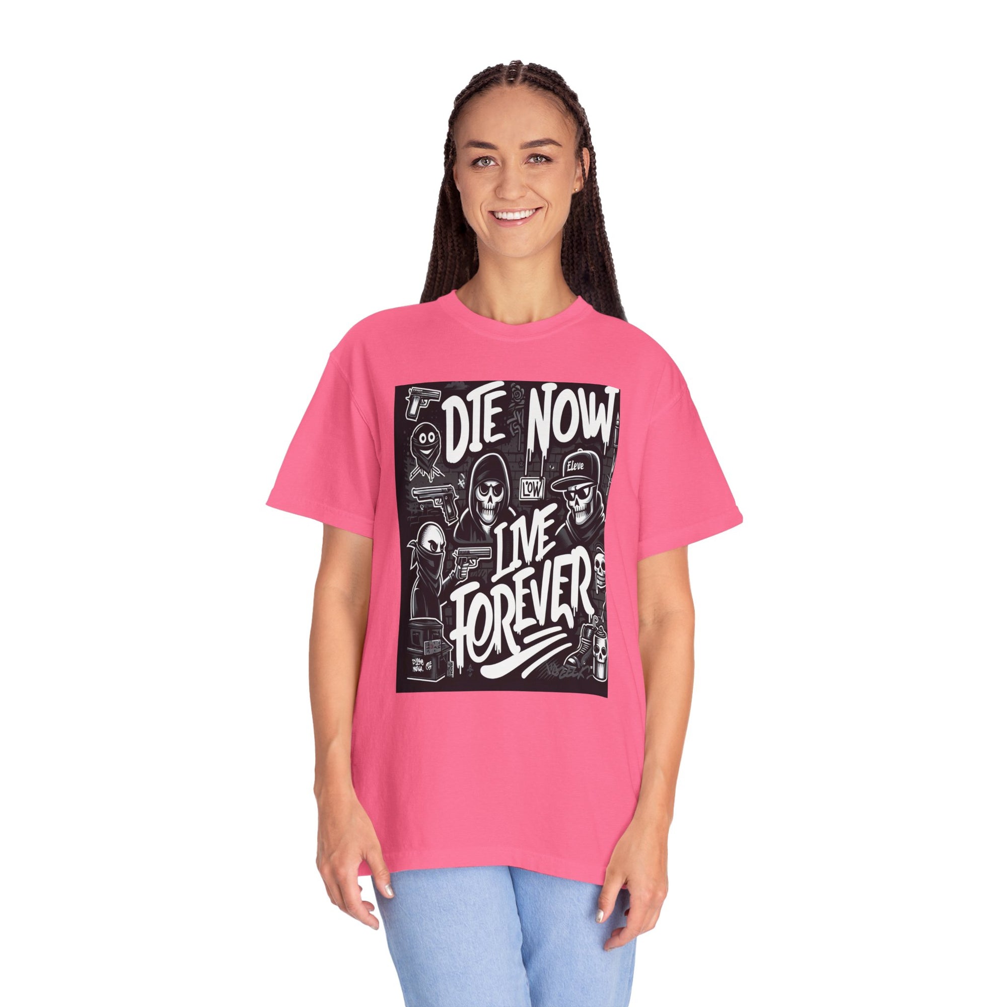 Unisex Die Now Live Forever Graffiti Graphic Printed T-shirt